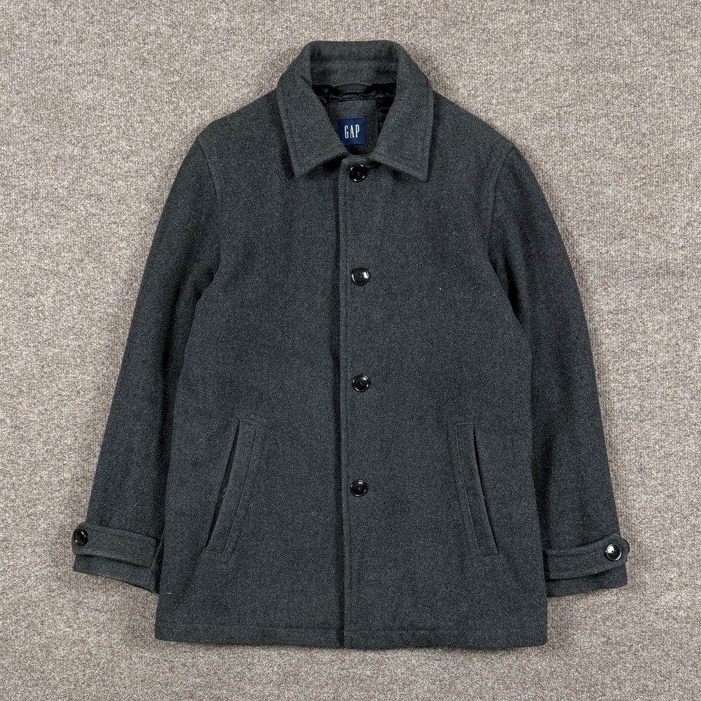Gap Grey Wool Blend Single Breasted Short Overcoat Mens Small Preppy Quilt Lined